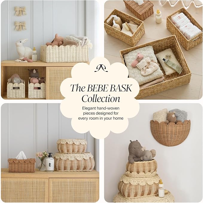 BEBE BASK The Original Scalloped Basket with Lid - Set of 2 (15x11x6 In) | Award Winner, Hand-Woven Rattan Scalloped Wicker Basket with Lid, Storage Baskets with Lids for Organizing, Scallop Basket - Image 9