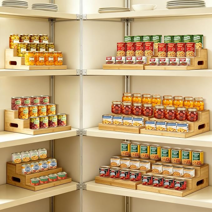 2 Pack 3-Tier Bamboo Expandable Can Rack Organizer for Pantry | Stackable Canned Food Organizers and Storage, Kitchen Cabinet, Food Can Holders Dispensers for Pantry Up To 48 Cans - Image 7