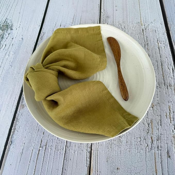 Linen Napkins –100% French Flax – Stonewashed Pure Linen Cloth Napkins - Size 18 Inch x 18 Inch – Set of 4 (Olive Green) - Image 8