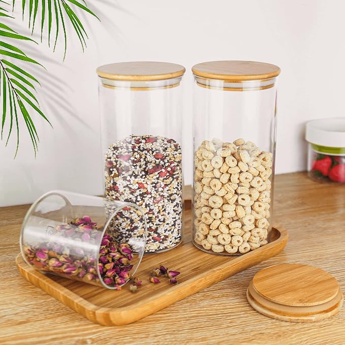 18 Oz/550 ML Glass Jar with Lid, Clear Thickened Version Glass Storage Containers with Sealed Bamboo Lid, For Coffee, Sugar, Spices, Tea, Beans, Candy, Cookie - Image 8