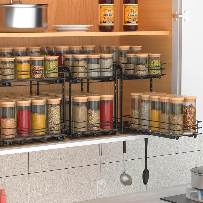 BOIVSHI Spice Rack Organizer for Cabinet, 2 Tier Pull Out Spice Organizer for Cabinet Height Adjustable Heavy Duty Metal Basket for Inside Cabinets & Pantry Closet (5.5''Wx10.5''Dx9.5''H) - Image 9