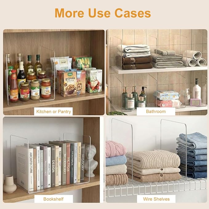 SortNStore Shelf Dividers Closet Organization: 12" Tall x 12" Deep (Taller) | Adhesive Separators Features Acrylic Material and LargeHandbags, Totes, Clothes, Towels in Bedroom Cabinets 8-Pack - Image 10