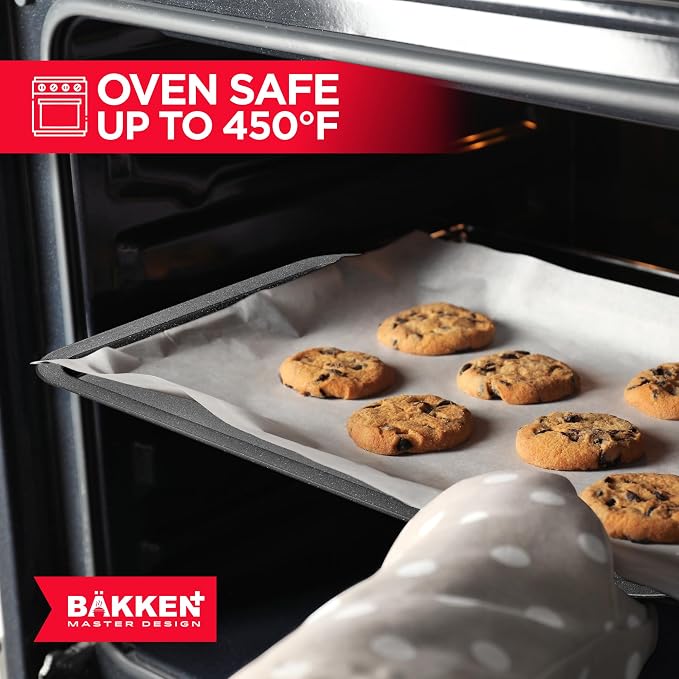 BAKKEN 3-Piece Kitchen Baking Pans - Small, Medium, and Large Cookie Pan, With Nonstick Coating, Stackable and Space-saving Design, PFOA, PFOS, PTFE Free, Oven Safe Tray (Up To 450°F), Gray Marble - Image 8
