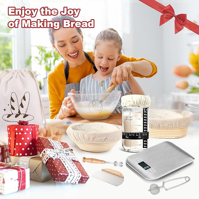 Sourdough Starter Kit with Scale, Glass Jar, Banneton Bread Proofing Basket | Complete Sourdough Bread Baking Supplies, Sour Dough Making Essentials Tools, Gift for Bakers Beiginner, Women, Wife, Mom - Image 7