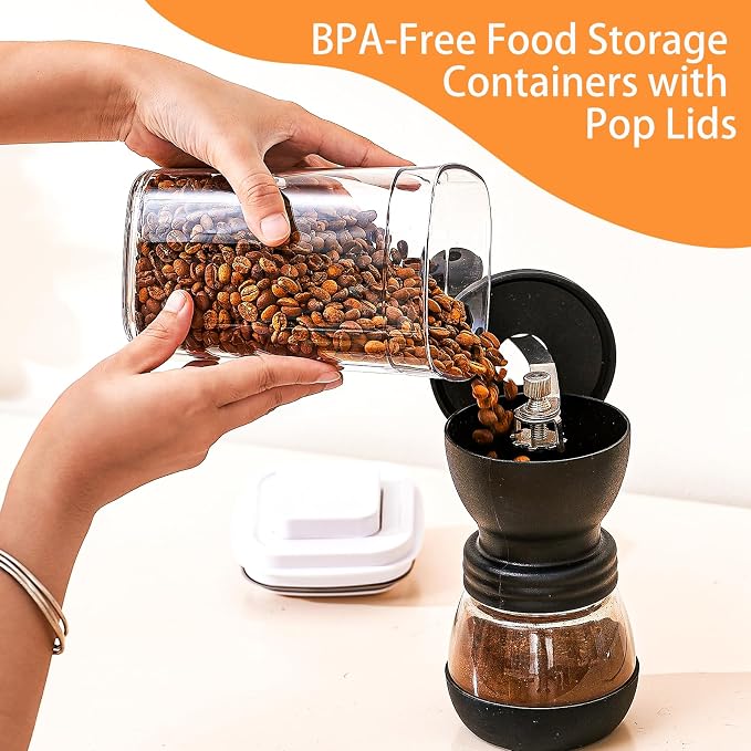 UFORU Pop Airtight Food Storage Containers, 6-Piece Canister Set with Lids | 0.37/0.74 Qt x2 Each, 1.0/1.9 Qt x1 Each, One-Button Opening, BPA-Free, Stackable, Cereal, Rice, Flour and Snacks, Pantry Use - Image 9