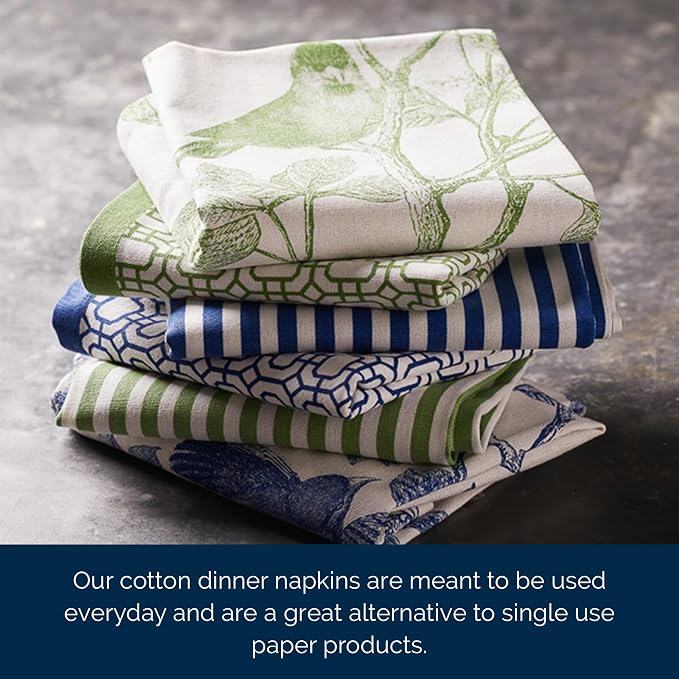 Newport Green Dinner Napkins Set of 4 | 100% Cotton Cloth Set for Entertaining or Everyday Table | Perfect for Wedding, Birthday, Christmas Green and White, 22 Inch Square - Image 7