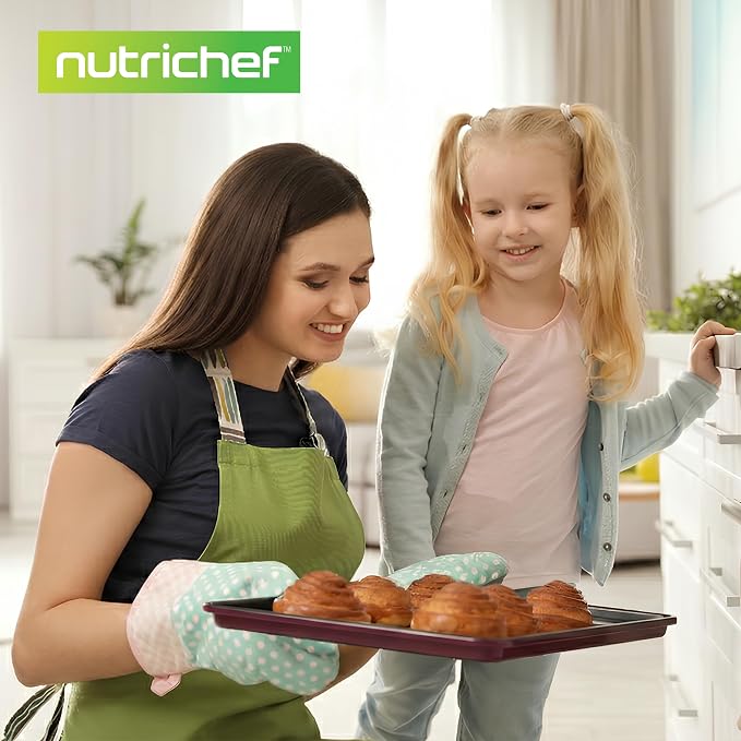 NutriChef 8-Piece Nonstick Stackable Bakeware Set - PFOA, PFOS, PTFE Free Baking Pan Set w/Non-Stick Coating, 450°F Oven Safe, Round Cake, Loaf, Muffin, Wide/Square Pans, Cookie Sheet (Plum) - Image 8