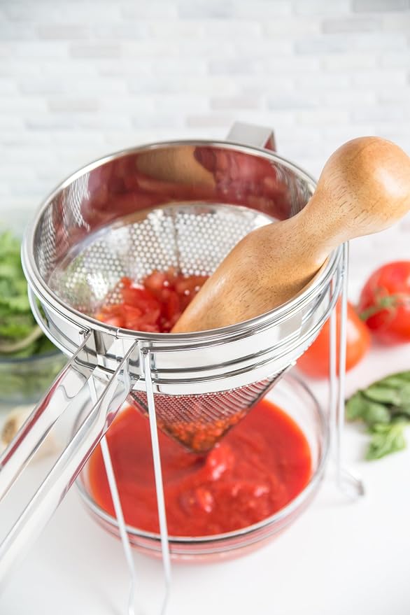 Farm to Table Chinois Set, Stainless Steel, 3-Piece | Easily Strain Soups, Sauces, Broths, Compotes & More | Kitchen Strainer With Stand, Pestle & Handle | Food Mill Strainer - Image 6