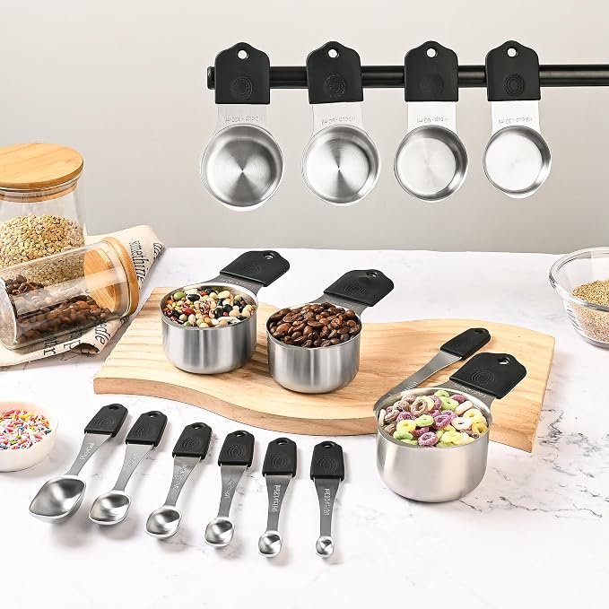 Magnetic Measuring Cups & Spoons Set 15, Stainless Steel Measuring Cups and Spoons Set, Heavy Duty Metal Measuring Cup & Spoon with Leveler & Measure Equivalents for Cooking & Baking - Image 8