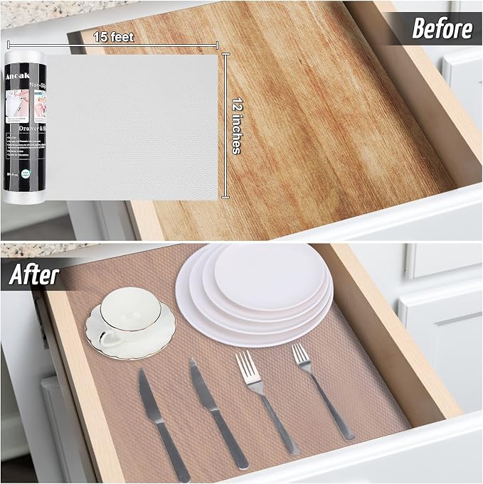 Anoak Shelf Liner Non-Slip Drawer Liner for Kitchen, Non Adhesive Cabinet Liner 12 Inch x 15 FT(180 Inch) Waterproof Refrigerator Liners for Kitchen Drawer, Bathroom Shelves Diamond Pattern Clear - Image 7