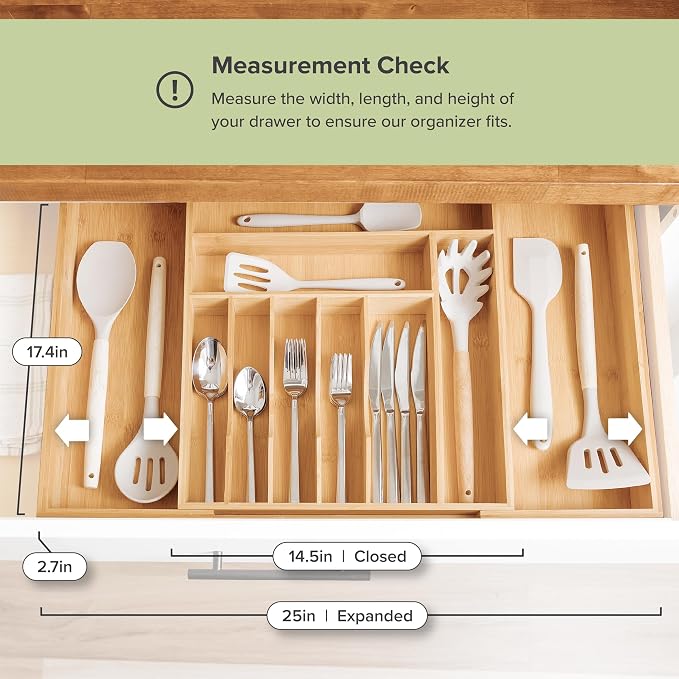 Silverware & Utensil Drawer Organizer, 14-25 in, Bamboo | Cutlery, flatware, food-safe contract grade, kitchen drawer fit - Image 7