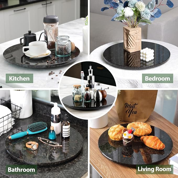 Marble Lazy Susan, 16 in Lazy Susan Turntable Organizer for Cabinet Pantry Kitchen Countertop Fridge Bathroom Makeup Vanity Countertop - Black - Image 9