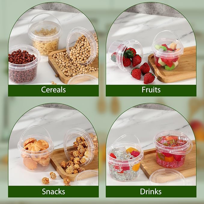 50 Pcs Food Clear Bucket Plastic Gallon Bucket Round Reusable Ice Cream Containers with Lids and Handles Airtight Clear Plastic Tub Freezer Reusable Pail for Popcorn Kitchen Drinks Home(8oz) - Image 7