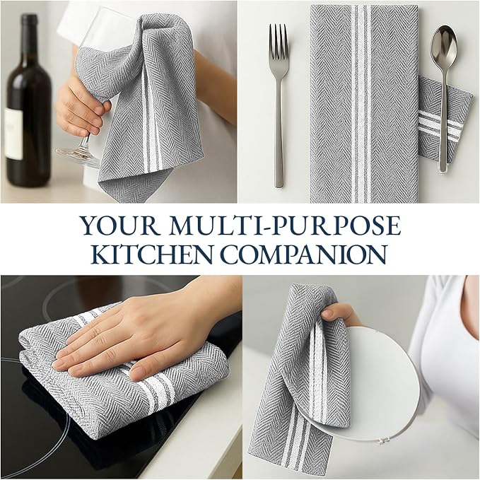 LANE LINEN 100% Cotton Kitchen Towels Set - 6 Pack Kitchen Dish Towels, Soft & Durable Size 14"x25", Good for Polishing Silverware, Cleaning Ceramic Countertops, Machine Washable - Grey Chambray - Image 8