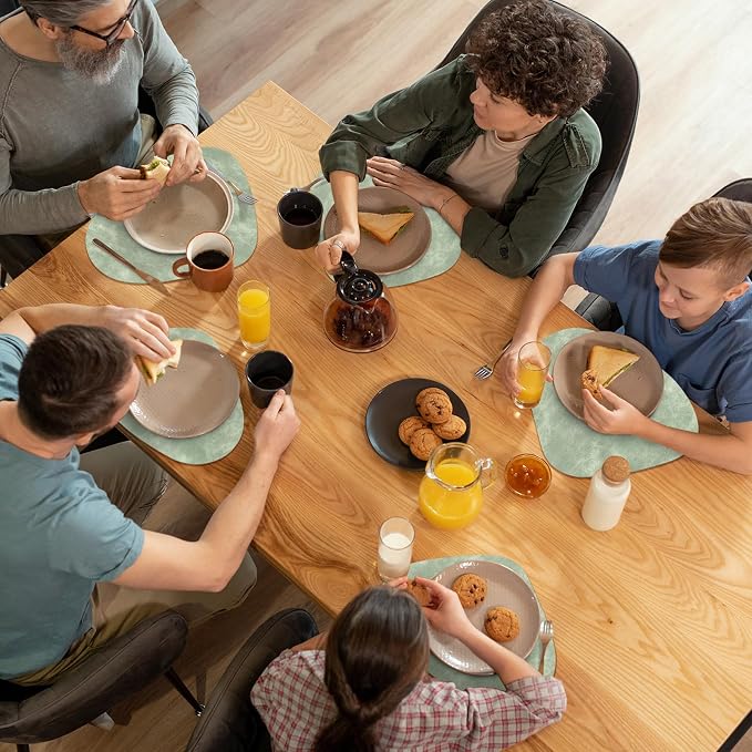 ADRIMER Placemats, Heat Resistant Round Placemats Set of 4 Washable 13 x 17 Inch, Waterproof Table Mats Wipeable for Kitchen, Dining Room Table Christmas Decor, Green - Image 7