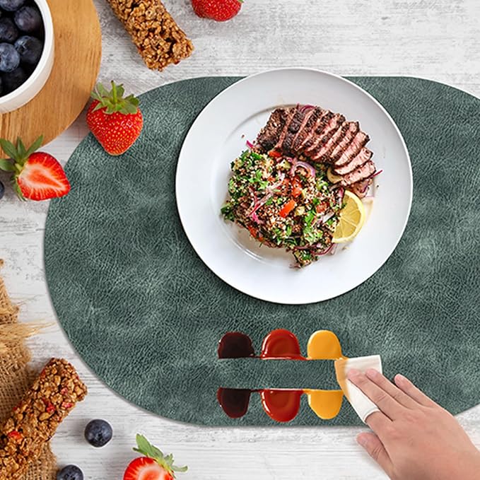 ADRIMER Placemats, Heat Resistant Oval Placemats Set of 4 Washable 12 x 17 Inch, Waterproof Table Mats, Wipeable Pu Place Mats for Kitchen, Dining Room, Blue & Green - Image 6