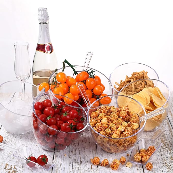 16 Pcs Serving Bowls Kit Include Clear Plastic Bowls for Parties and Popcorn Measuring Scoops Acrylic Plastic Kitchen Angled Candy Scoops for Office Canister Salad Cooking (25 oz) - Image 8