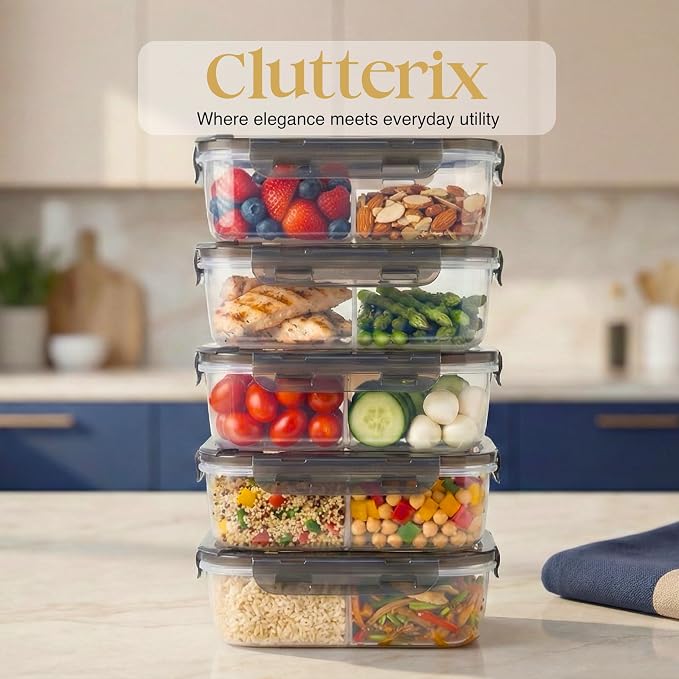 Compartmentalized Plastic Airtight Food Storage Containers with Vented Lids, 3-Compartment Design, BPA-Free, 5-Pack (5.5 Cups Each) for Meal Prep and Portion Control - Image 8