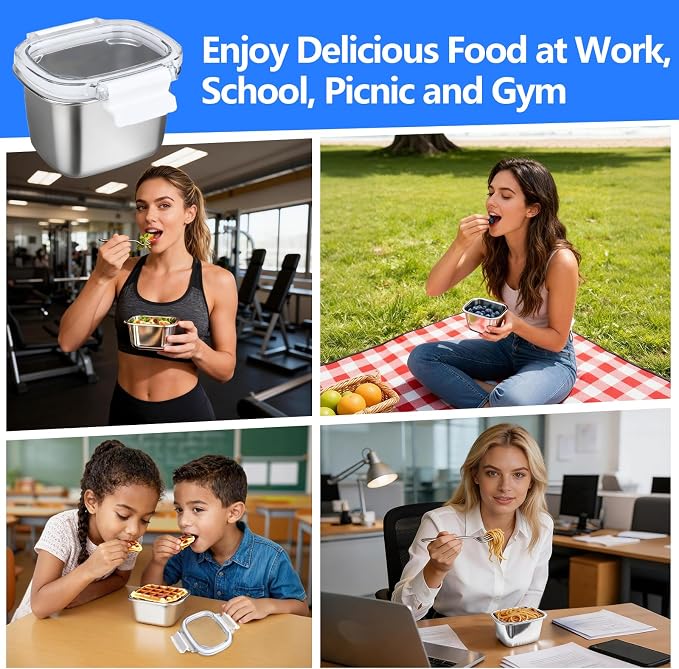 3 Piece 450ml/15.25oz Stainless Steel Containers with Lids | Food Storage Containers Leakproof Lunch Small Snack Boxs, Reusable Meal Prep Containers Suitable for Dips, Condiments, Snacks - Image 6