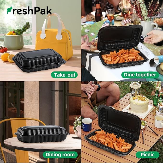 50-Pack 9x6 27oz Meal Prep Containers - Shrink Wrap Ready To Use | Rectangular Clamshell To-Go Boxes | BPA-Free & Stackable | Microwave & Dishwasher Safe for Leftovers, Lunch & Catering - Image 6