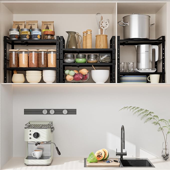 Expandable,Adjustable & Stackable Spice Rack, Cabinet Kitchen Countertop Shelf Organizer,Metal Pantry Storage Shelves - Space-Saving Storage Solution(1Pack/Black/Medium) - Image 6