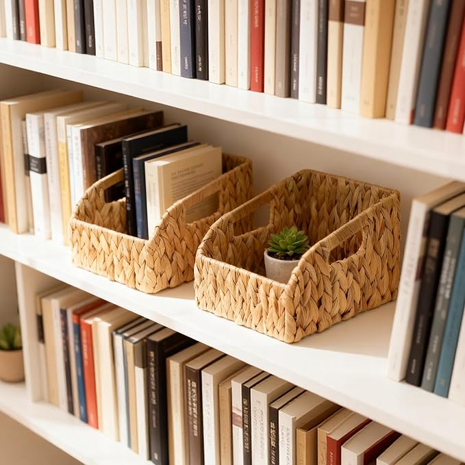 Pantry Baskets and Organizers, Large Wicker Baskets for Shelves, Handwoven Labeled Storage Basket for Organizing with Handles-Water Hyacinth Storage Bins, Boho Decorative, 3Pack, Natural - Image 9