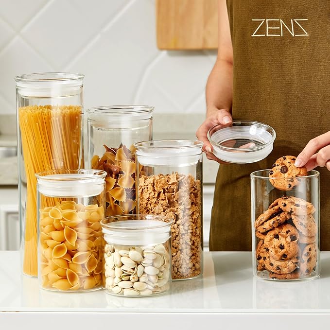 ZENS 15oz Airtight Glass Jars Set of 3, Small Food Container Spice Jars | Thick Borosilicate Clear Glass Kitchen Canisters with Airtight Lids for Herbs, Loose Tea Storage Jars - Image 6