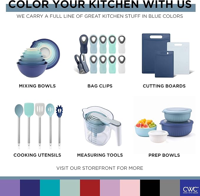 COOK WITH COLOR Prep Bowls with Lids- Wide and Deep Nesting Plastic Small Mixing Bowl Set with Lids, 8 Piece Set - Wide Bowls, Blue/Grey - Image 7