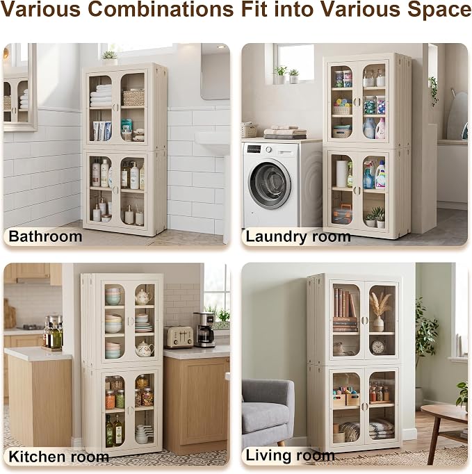 5-Tier Plastic Storage Cabinet with Adjustable Shelves | Stackable,Freestanding, Transparent Doors and Wheels, Tool-free Install, Durable PP, 20.41”×13.79”×52.32” Storage Organizer - Image 9