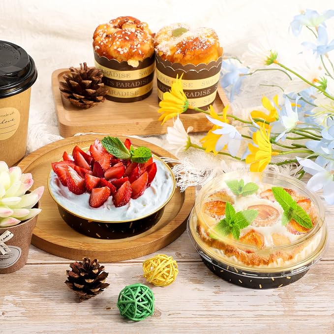 Beasea 20 Pack 4” Round Oven Baking Mini Cake Pan, 8 Oz Aluminum Cupcake Pans With Lids Mini Tart Pans Baking Foil Pans for Pizza Pies Quiche - Image 6