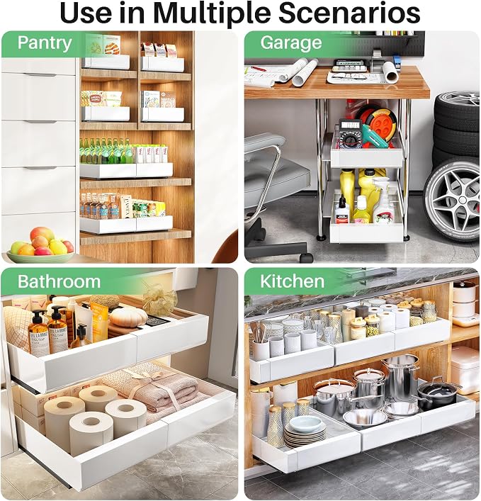 Pull out Cabinet Organizer, 6-pack, Expandable(12"-20") Heavy Duty Slide out Drawers Fixed with Adhesive Nano Film for Pots, Roll out Shelf Storage for Kitchen Base Cabinet Organization(3 Rails) - Image 9