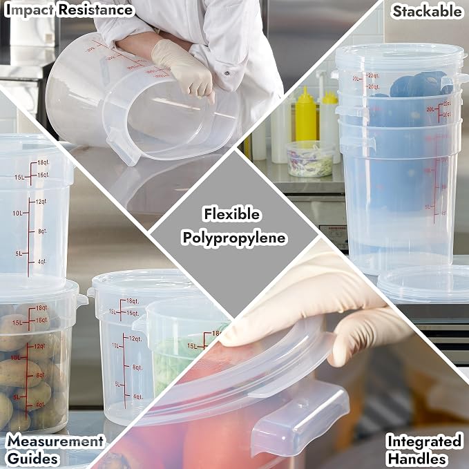 6 Quart Translucent Round Food Storage Container with Lid, Pack of 4 – NSF Listed, BPA-Free, Commercial-Grade Polypropylene, Freezer & Dishwasher Safe, Non-Stick, Easy-Read Graduations - Image 9