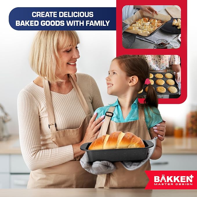 BAKKEN 6-Piece Kitchen Baking Pan Set - Commercial Grade Carbon Steel Bakeware, With Nonstick Coating, Stackable and Space-saving Design, PFOA, PFOS, PTFE Free, Oven Safe (Up To 450°F), Gray Marble - Image 8