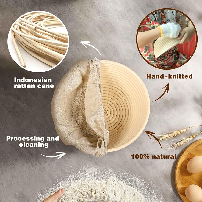 Sourdough Starter Kit Banneton Bread Proofing Basket Baking Set Gift with Heat-Resistant Gloves,Sourdough Baskets Sourdough Tools, Includes 9-inch Round and 10-inch Oval Bread Making Tools - Image 9