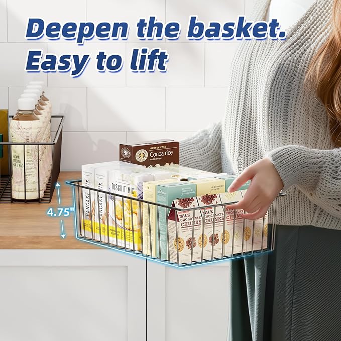 Simple Trending 6 Pack Large Metal Wire Baskets for Storage, Black | Organization, Metal Pantry Storage, For Cabinet, Kitchen, Garage, Bathroom, 16"D x 10.75"W x 4.75"H - Image 8