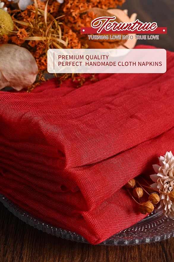100 Pieces Cloth Napkins Red Dinner Cheesecloth Napkins for Wedding,Wrinkled Cloth Napkins Bulk for Home Party Rustic Table Decoration, 17 x 17 Inch - Image 7