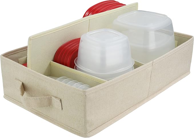 Food Storage Container Organizer Box – A Kitchen Drawer Organizer Compatible with Rubbermaid, Glad Containers and Lids – Adjustable Foldable Cloth Box - Image 9