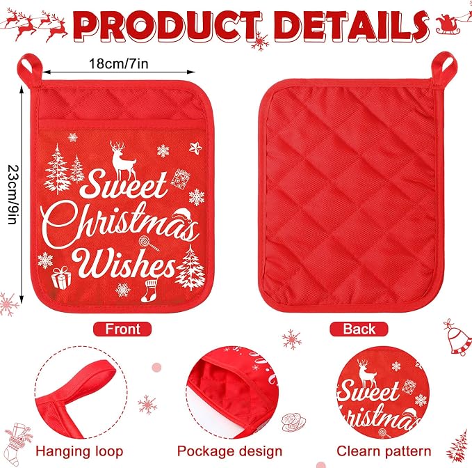 Yaomiao 24 Pcs Christmas Pot Holders with Silicone Spatula Set Wooden Handles Pot Holders for Christmas Kitchen Utensils xmas Baking Gifts for Neighbor Cooking Essentials(Cute) - Image 5