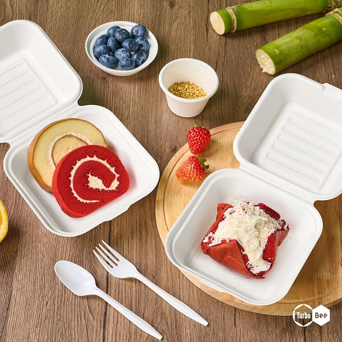 Turbo Bee 200 Pack 6x6inch White Take Out Containers with Lids, Small Disposable Clamshell Food Containers for Lunch, Sides, Snacks, Restaurant, Catering & Food Service - Image 8