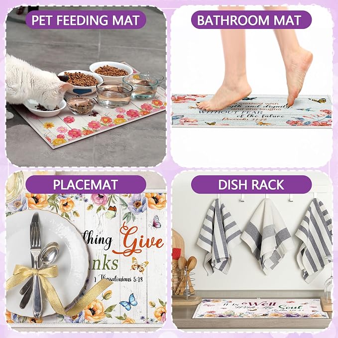 12 Pcs Christian Dish Drying Mats for Kitchen 24"x 16" Gifts Bulk | Religious Floral Scripture Hymn Microfiber Absorbent Washable Drainer Mat for Counter Home Accessories Decorations - Image 6