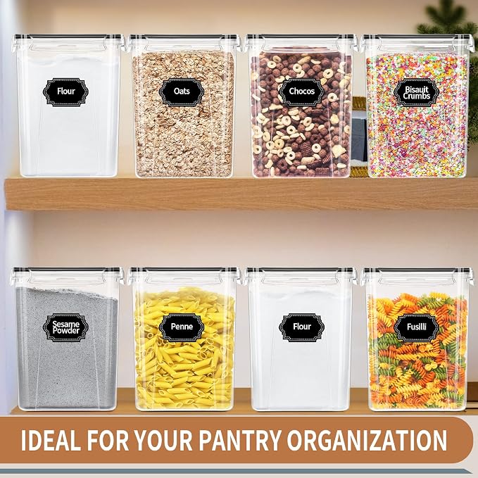 PRAKI Large Airtight Food Storage Containers 5.2L / 195oz, 4pcs Pantry Kitchen Organizers and Storage for Flour, Sugar, Baking Supplies, BPA Free, Plastic Flour Containers with 20 Labels & Maker - Image 7