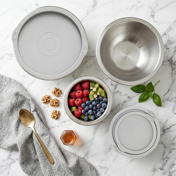 18/8 Stainless Steel Mixing Bowls Set with Lids,1.5,3 & 5 Qt,Blue | Non-Slip Silicone Base & Measurement Marks, Airtight Food Storage for Baking, Cooking & Meal Prep,Nesting Design - Image 7