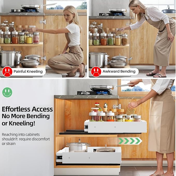 2 Pack Expandable Pull Out Cabinet Organizer, Width (12"-19" ) & Depth (16.5"-22")No Drill Adjustable Cabinet Pull Out Shelves for Kitchen,Pantry, Adhesive Roll Out Shelves for Kitchen Cabinets-White - Image 7