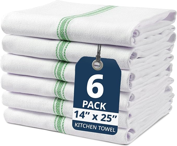 LANE LINEN Kitchen Towel Set - 100% Cotton, Green Dish Towels, Absorbent Tea Towels, Soft & Durable, Reusable Hand Towels, 14” x 25”, 6-Pack by LaneLinen
