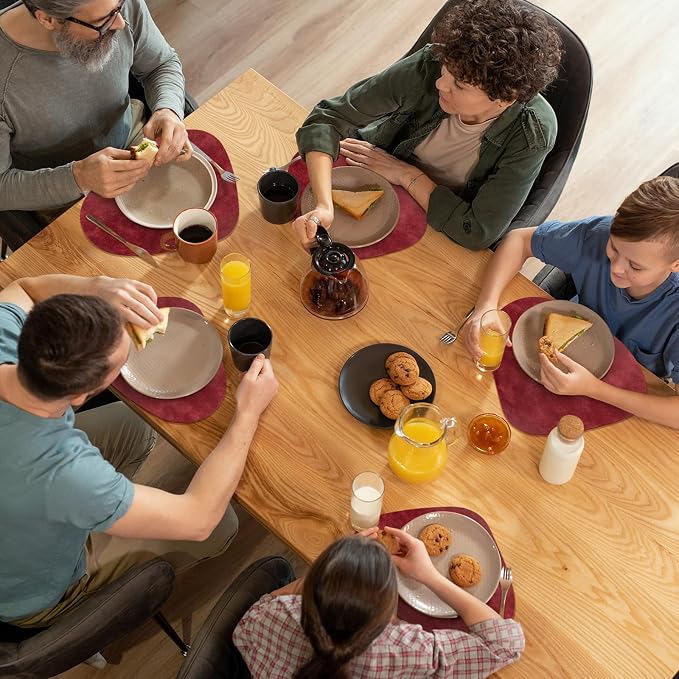 ADRIMER Placemats, Heat Resistant Round Placemats Set of 6 Washable 13 x 17 Inch, Waterproof Table Mats Wipeable for Kitchen, Dining Room Table Christmas Decor, Wine Red - Image 7