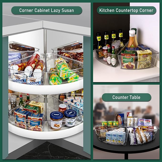 Lazy Susan Cabinet Organizer Bins for 26"/ 28"/ 32" Diameter | Corner Organizer, Plastic Cabinet Storage Bin, 1/8 Wedge - Food Safe, BPA Free, with Non-Slip Pads (for 28" Diameter, 6 Pack) - Image 7