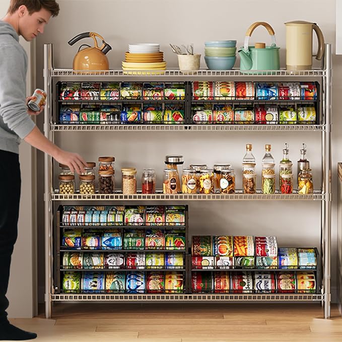 2-Pack Stackable Can Organizer for Pantry Shelf, Adjustable Extra-Long Rolling Can Rack for Kitchen Cupboard Storage, Sturdy Standing Can Holder for Canned Food Goods Soda up to 100, 2 Tier, Black - Image 8