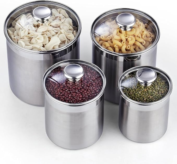 Cooks Standard Airtight Kitchen Canister Set for Coffee, Flour & Sugar Storage – Stainless Steel Food Storage Containers with Glass Lid – Pantry Organization Jars, 4 Pack - Image 9