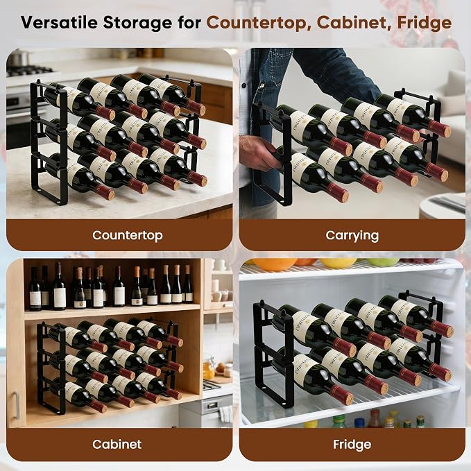 Wine Rack for Countertop – Stackable Freestanding Bottle Organizer for Kitchen, Pantry, Bar Cabinet & Small Spaces – Compact Metal Shelf & Modular Storage Stand (3-Tier) - Image 7