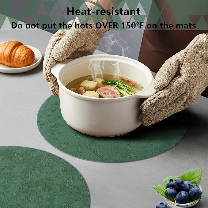 Jovono Upgraded 15" Round Placemats Set of 4, Waterproof & Oil-Proof, Non-Slip Reversible Washable Big Table Mats, Spill-Proof for Kids Families, Restaurant, Hotel, Kitchen, Indoor, Green - Image 7